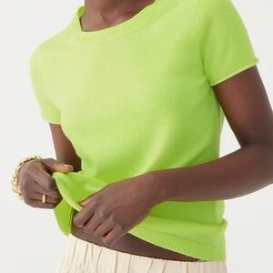 J Crew Relaxed Short-sleeve Cashmere Sweater Lemon Sorbet Chartreuse Small